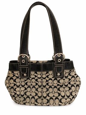 Coach Y2K Soho Pleated Signature C Canvas Leather Trim Tote Shoulder Bag